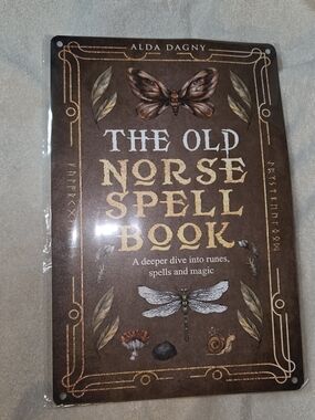 The Old Norse Spell Book Metal Sign - Brown Gold Artwork